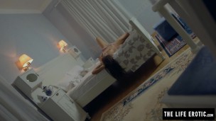 Puffy nippled milf masturbating at home through her wet panties