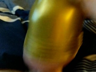 Smacking my big cock with a hot pink fleshlight