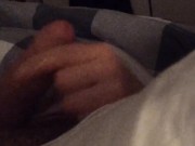 Close up POV handjob from wife in bed while she plays on her smartphone