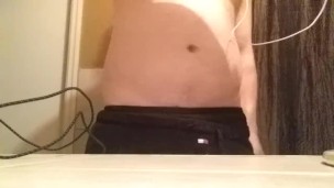 Jerking off spit as lube cum shot