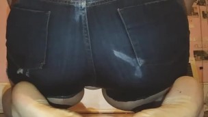 Pissing myself in denim shorts