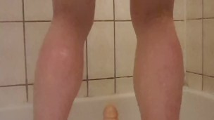 dutch bi-teen boy riding on a big cock when he takes a Shower