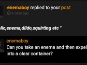 Enema on a clean container