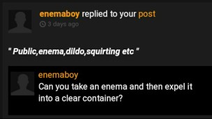 Enema on a clean container