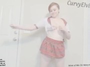 teasing and showing off schoolgirl costume- busty redhead teen 15/16