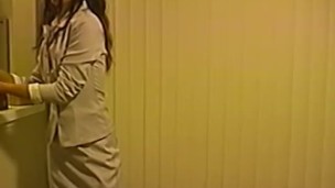 Skinny brunette slut jerks off my rock hard cock