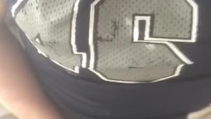 Football player shoots huge cumshot