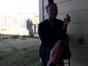 SweetButtTasty smoking and fingering herself in the backyard!!!!! 2/16