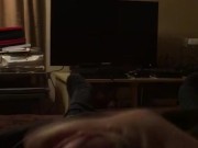 Furiously fast handjob of my massive cock whilst chilling on the bed