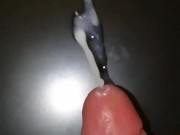 Slow motion cumshot, uncircumcised foreskin precum small penis jerk-off