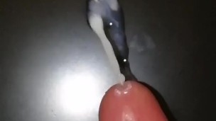 Slow motion cumshot, uncircumcised foreskin precum small penis jerk-off