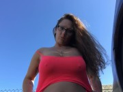 natural busty teen bares big tits in public to showoff/tease nearby cocks!