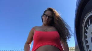 natural busty teen bares big tits in public to showoff/tease nearby cocks!