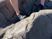 Wife Flashes Cunt Nude River Rock Climbing