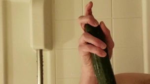 Straight Man Trys Anal In Shower With Cucumber