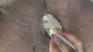 Fucking my tight pussy with my exfoliating brush!