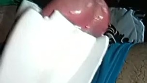 Jacking off with silicone sleeve