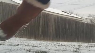 Locked out pee in snow