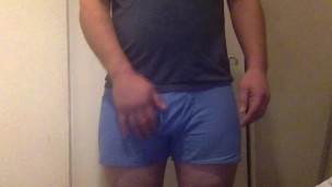 Small uncut cock jerk off tease in shorts
