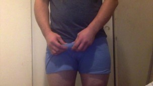 small uncut cock soft to hard jerk tease in boxers