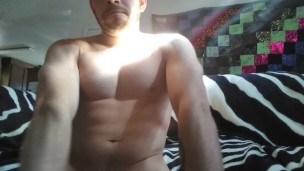 Shirtless guy wake up stretching