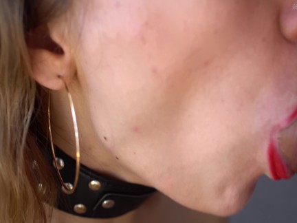 Red Lipstick Close Up Blowjob With Mouth Fuck, She Swallow Cum, Amateur 4K