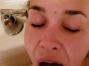 Playing in the tub while she sucks my cock 14/16