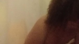 Fingering ass and stroking in shower