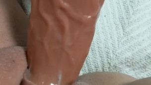 Dildo fucking my tight wet pussy