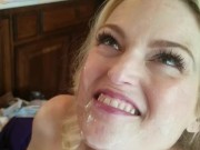 Hotwife blonde blowjob with facial and cum on tits 15/16