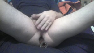 POV GUY PAYING WITH A GLASS DILDO