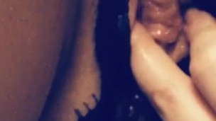 Snapchat teaser — pierced clit pussy-rubbing in crotchless panties