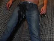 Guy pee clothed in his jeans fully wet solo homemade