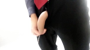 Pissing at work with a bulge