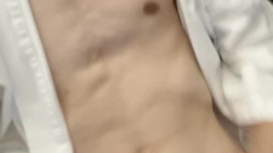 twink with big uncut cock cum all over himself