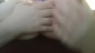 BBW Plays with large armature breast while talking to someone online
