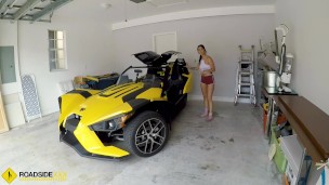 Roadside - Penelope sits her tight pussy down on our Mechanics thick dick
