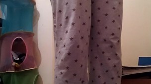 FTM Pee Dancing and Desperately Wetting Grey Pajama Pants