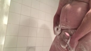 Bear daddy plays in shower