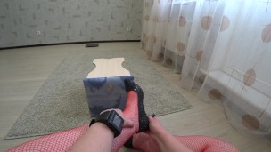 Foot fetish and ASMR. Dress stockings and shoes on plump legs. POV
