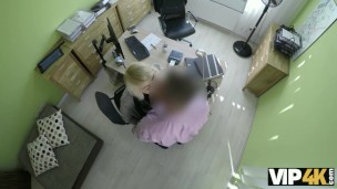 VIP4K. Magnificent lass swallows cock and gets banged in office