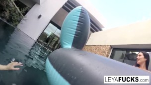 Leya and Lynn have a lesbian romp in a pool