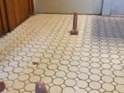 Anal fucking with two different dildos to cumshot