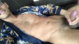 Latino edges uncut cock