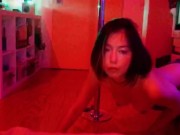 Asian Girl Pole Dance and Floor Tease with Masturbation