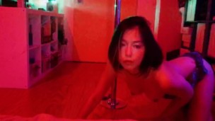 Asian Girl Pole Dance and Floor Tease with Masturbation