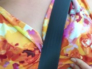 Touching my gorgeous titties on a public road 
