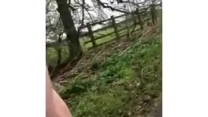 Risky naked walk down a lane