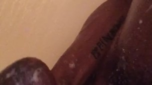 Stroking My Chocolate Curved BBC Until Cum Explosion In Shower