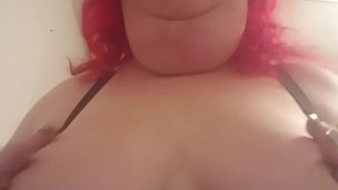 BBW plays with pierced titties